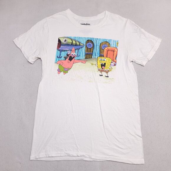 Nickelodeon SpongeBob Casual Graphic T-Shirt Adult Mens Size Small S White - Picture 2 of 9
